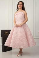 فستان سهره بناتي تفته ميكادو مطرز خرز لون زهري