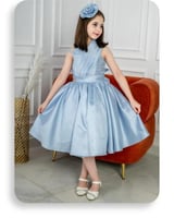 فستان سهره بناتي تفته روسي كسرات صدر لون سماوي