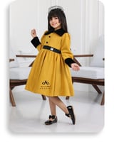 فستان بناتي شتوي اللون كموني كم طويل