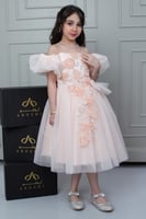 فستان الجوهرة تول زهري مطرز راقي .. فستان بناتي