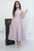 فستان راما الأنيق من الكتان بلون لافندر هادئ.. فست...