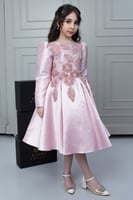 فستان سلمى ميكادو زهري تطريز ثري دي .. فستان بناتي