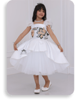 فستان بناتي ميكادو أوف وايت بتطريز صدر فخم