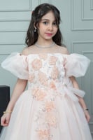 فستان الجوهرة تول زهري مطرز راقي .. فستان بناتي