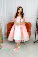 فستان سهره بناتي تفته منثور ورود (دمج لونين ابيض و...