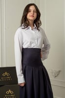 مريول طقم بلوزة وتنورة مدرسية كحلي راقي كسرات أمام...