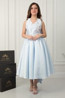 فستان العنود الفاخر تفتة روسي سماوي .. فستان السن...