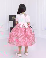 فستان بناتي جاكار مشجر زهري نص كم