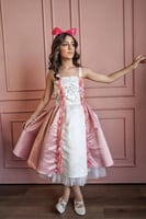 فستان سهره بناتي تفته منثور ورود (دمج لونين ابيض و...