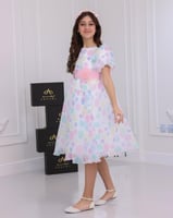 فستان بناتي نص كم أورجينزا دوائر ملونة