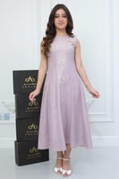 فستان راما الأنيق من الكتان بلون لافندر هادئ.. فست...