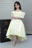 فستان ميلاف ساتان أصفر فاتح مطرز راقي .. فستان بنا...