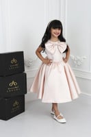 فستان بناتي ميكادو خربزي فيونكة على الصدر