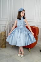 فستان سهره بناتي تفته روسي كسرات صدر لون سماوي