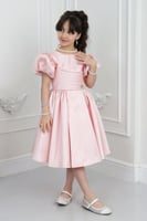 فستان بناتي زهري كسرات على الصدر