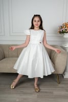 فستان سهره بناتي تفته روسي انيقه كلوش لون ابيض