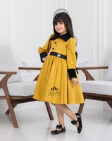 فستان بناتي شتوي اللون كموني كم طويل