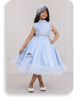 فستان بناتي تفتة روسي سماوي وحزام فضي