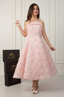 فستان سهره بناتي تفته ميكادو مطرز خرز لون زهري