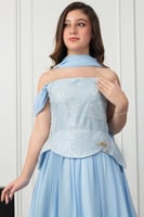 فستان نوف شيفون جورجيت سماوي ناعم .. فستان السن ال...