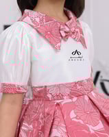 فستان بناتي جاكار مشجر زهري نص كم