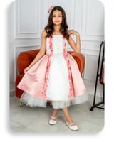 فستان سهره بناتي تفته منثور ورود (دمج لونين ابيض و...