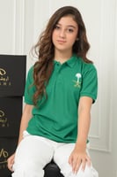 تيشيرت اليوم الوطني بولو أخضر بسيفين ونخلة