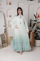 جلابية أنيقة مشجرة بلون نعناعي كسرات وكم طويل