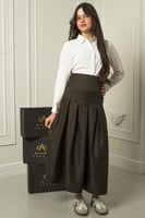 مريول طقم بلوزة وتنورة مدرسية زيتي راقي كسرات أمام...