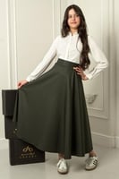 مريول طقم بلوزة وتنورة مدرسية زيتي بتصميم كلاسيكي