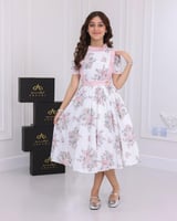 فستان بناتي قطن تركي مشجر زهري