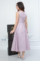 فستان راما الأنيق من الكتان بلون لافندر هادئ.. فست...