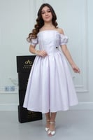 فستان ميرال الأنيق تفتة روسي موف فاتح .. فستان الس...