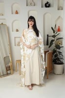 جلابية نسائية فاخرة باربي وشاح جازار مشجر أوف وايت...