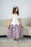 فستان بناتي ورد كلوش تصميم خصر صدر منثور ورد كم بر...