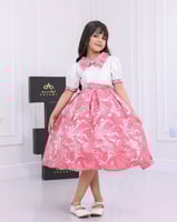 فستان بناتي جاكار مشجر زهري نص كم