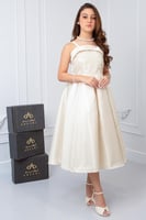 فستان سهرة ميكادو لمعة بيج للسن المحير