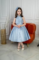 فستان سهره بناتي تفته روسي كسرات صدر لون سماوي