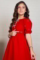 فستان السن المحير شتوي جوخ أحمر نص كم