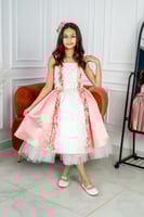 فستان سهره بناتي تفته منثور ورود (دمج لونين ابيض و...