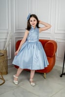 فستان سهره بناتي تفته روسي كسرات صدر لون سماوي