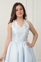 فستان العنود الفاخر تفتة روسي سماوي .. فستان السن...