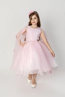 فستان سهرة بناتي اورجنزا كم فضفاض منثور ورد لون زه...
