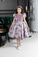 فستان بناتي شيفون مشجر صدريه زراير كم برميل راقي