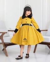 فستان بناتي شتوي اللون كموني كم طويل