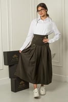 مريول طقم بلوزة وتنورة زيتي بتصميم كلاسيكي راقي