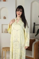 جلابية نسائية أنيقة لون اصفر باستيل هادئ بتطريز تر...