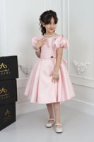 فستان بناتي زهري كسرات على الصدر