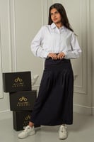 مريول طقم بلوزة وتنورة كحلي راقي بجيوب أمامية