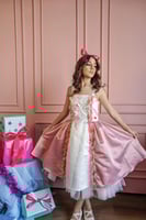 فستان سهره بناتي تفته منثور ورود (دمج لونين ابيض و...